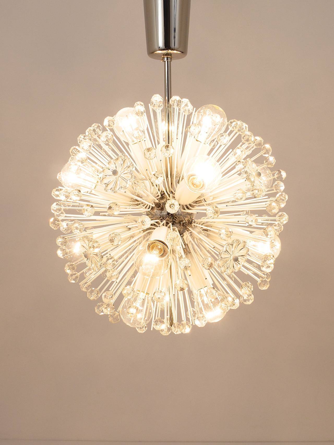 Blown glass lustre Dandelion Sputnik nickel-plated by Emil Stejnar, Rupert Nikoll