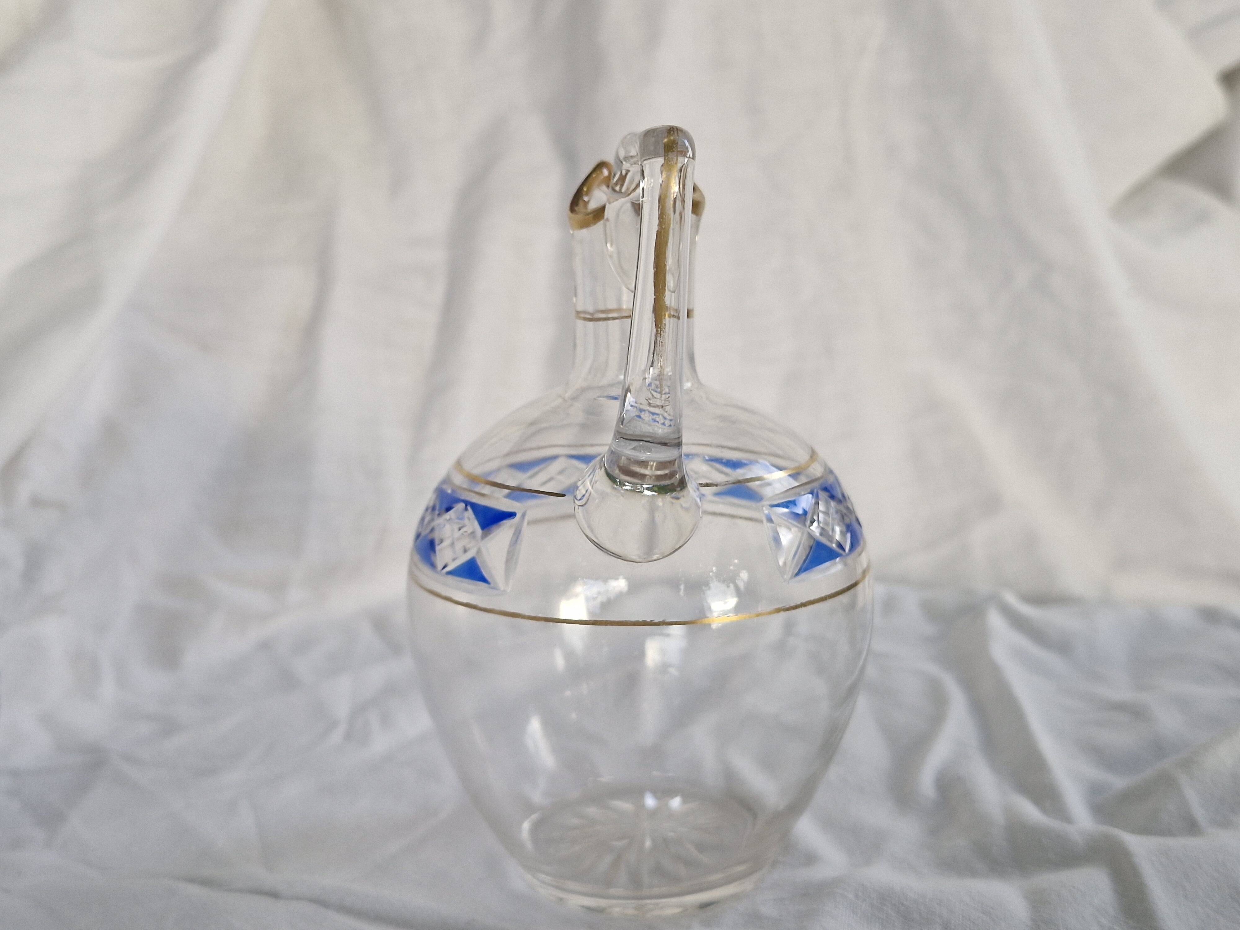 3 Antique Pieces Cut Crystal, Enameled - Early 20th Century