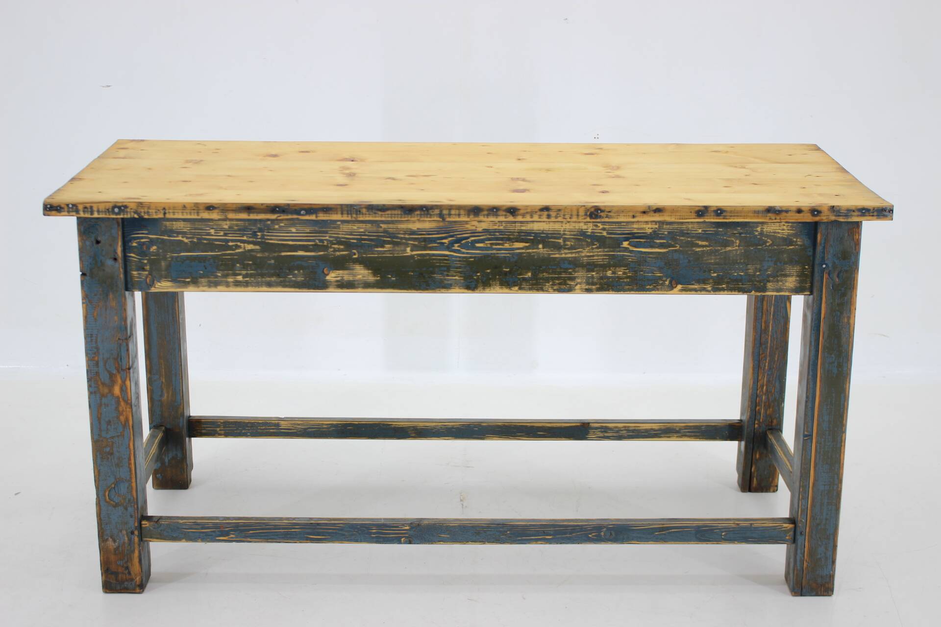 1950s Patinated Pine Tree Wooden Table, Czechoslovakia