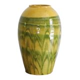 Vase ancien français en terre cuite à glaçure verte et jaune