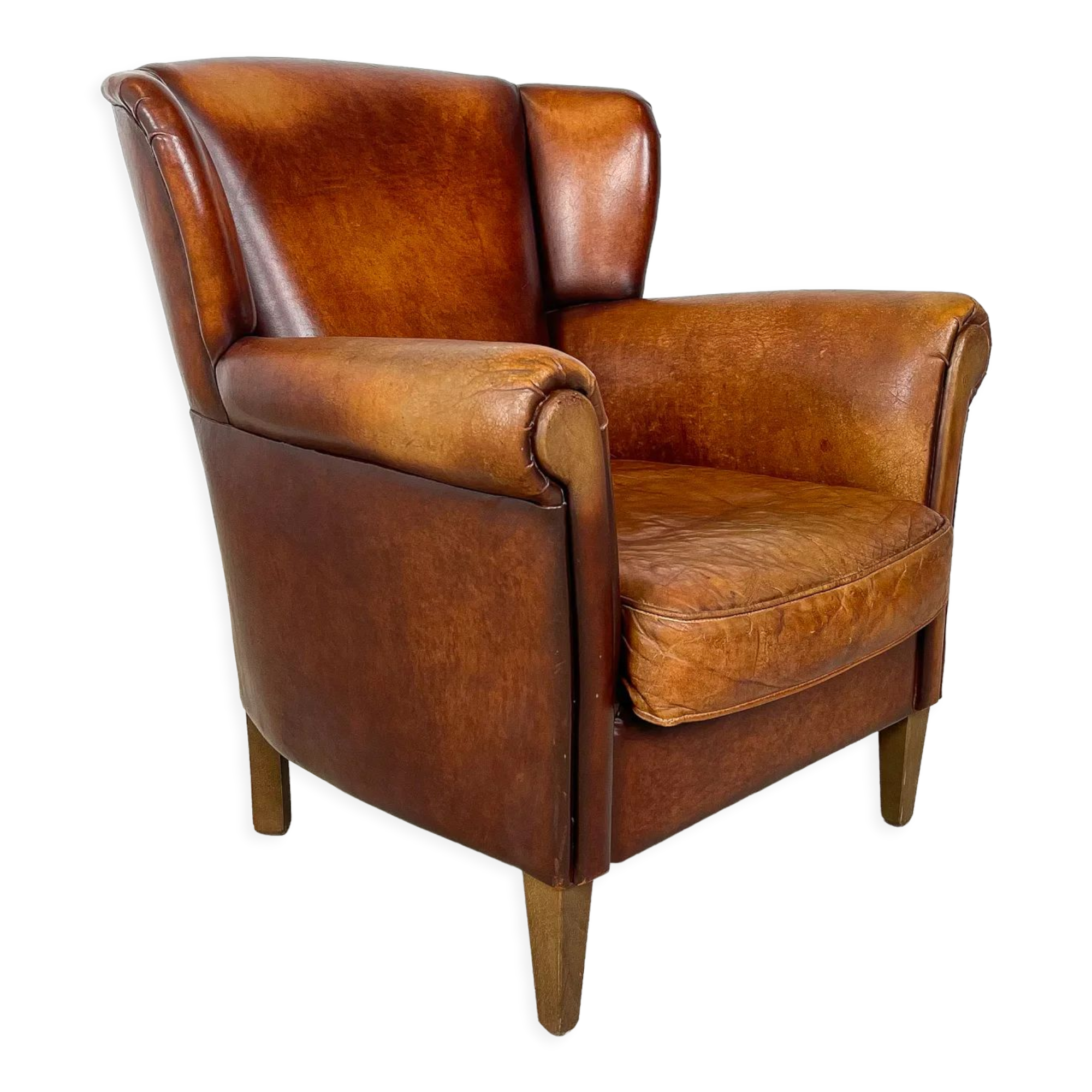 Vintage sheep leather wingback armchair zuna