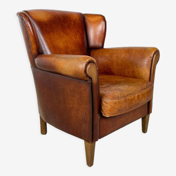 Vintage sheep leather wingback armchair zuna