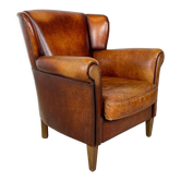 Fauteuil club en cuir de mouton 1970