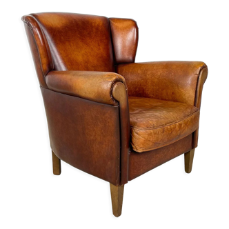 Vintage sheep leather wingback armchair zuna