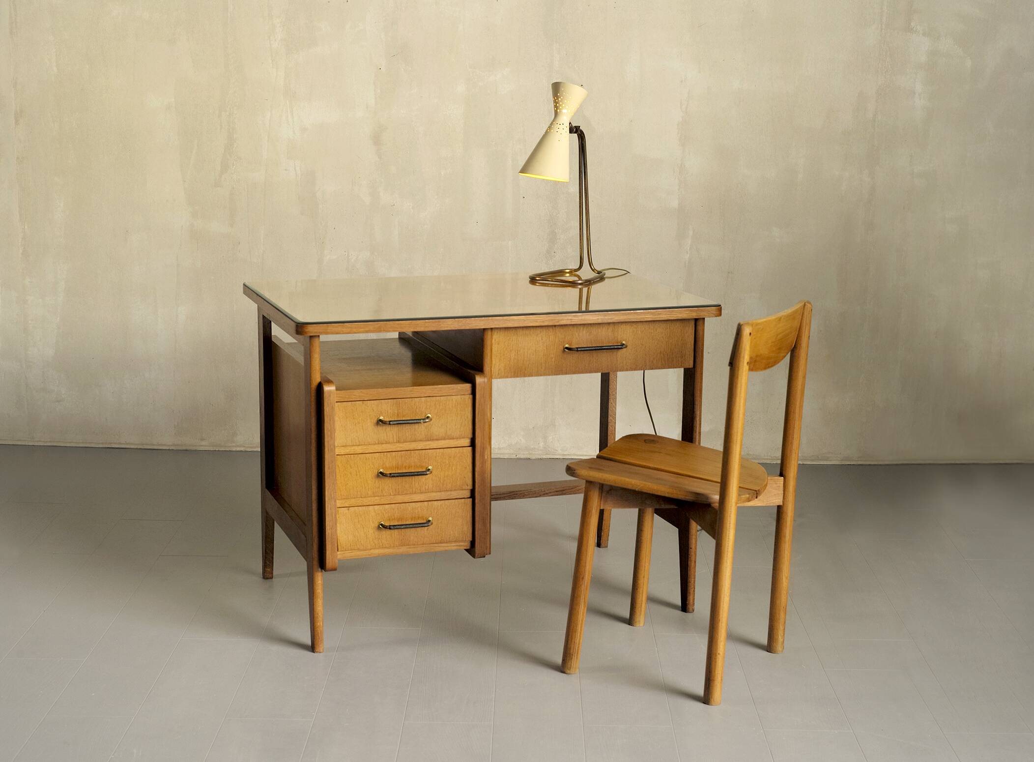 Oak and leather desk, France 1955