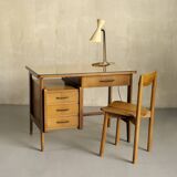 Oak and leather desk, France 1955