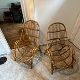 Pair of rattan armchairs with armrests 60s/70s