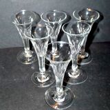Set of 6 old liqueur glasses - flared tulip shape in cut crystal 1900