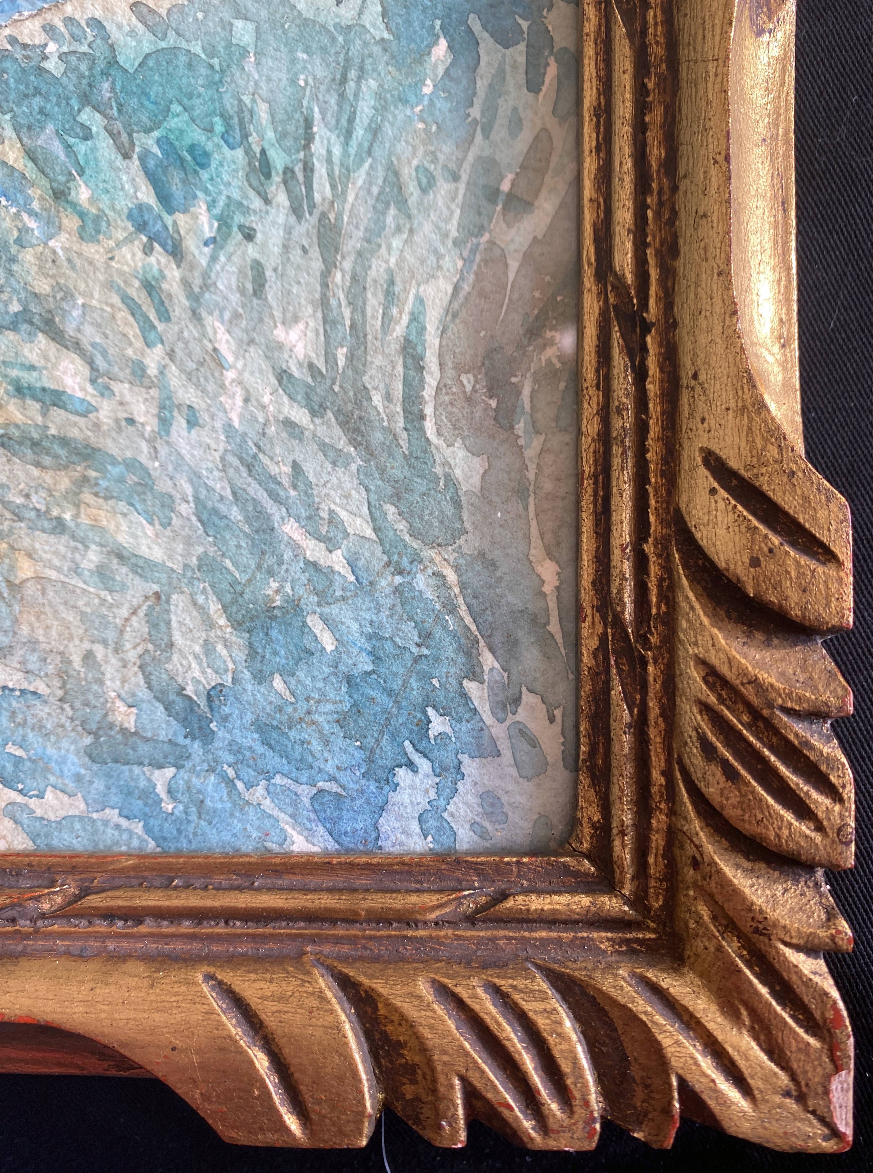 Watercolor Painting "Landscape at the River" circa 1920 + frame