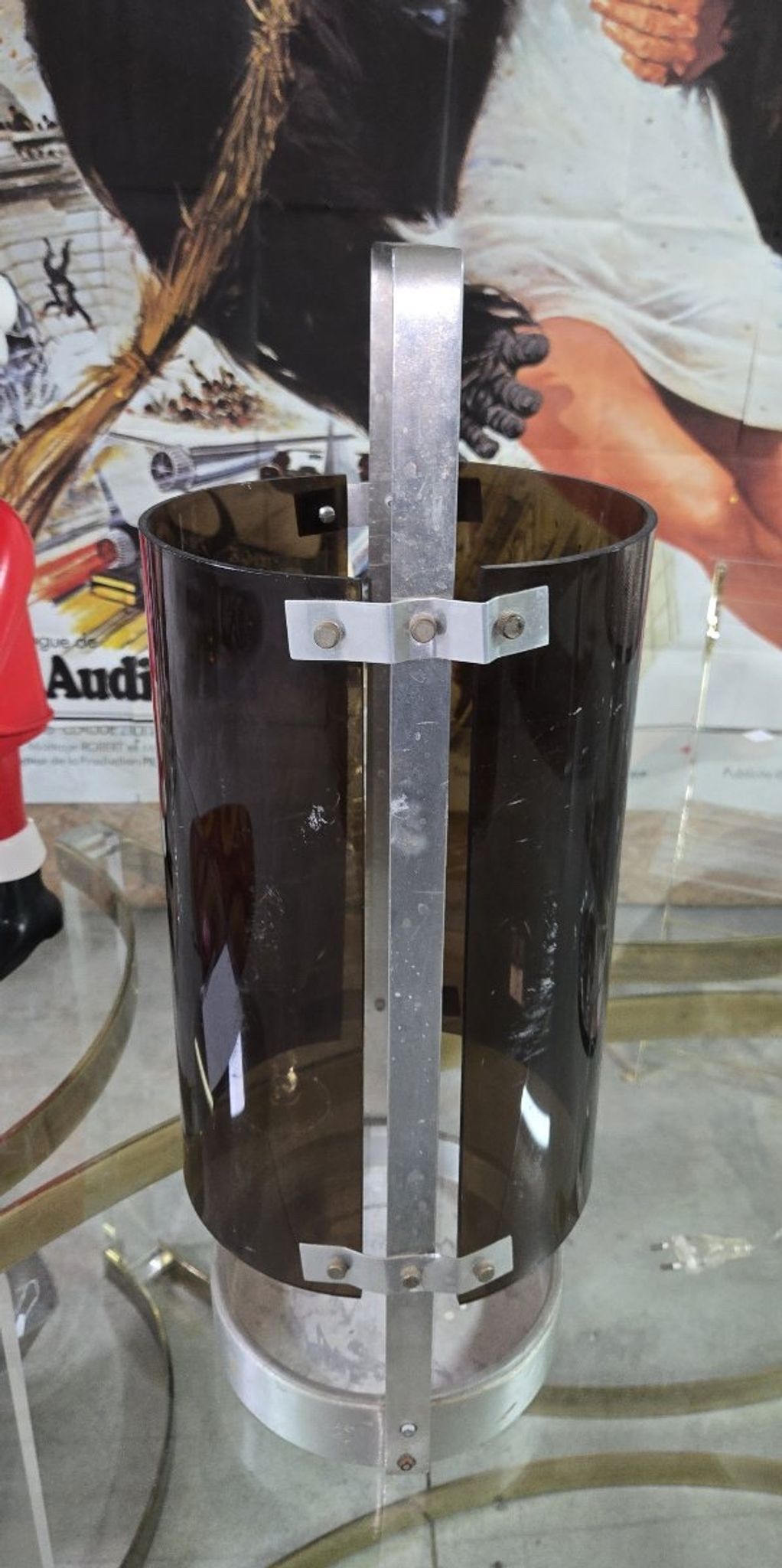 Fontana Arte design Max Ingrand: Metal and plexiglass umbrella stand.