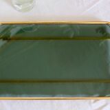 Serving tray in brass and Italian green smoked glass 50s
