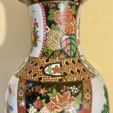 Chinese baluster porcelain vase with polychrome decoration of flowers and pagoda size xxl