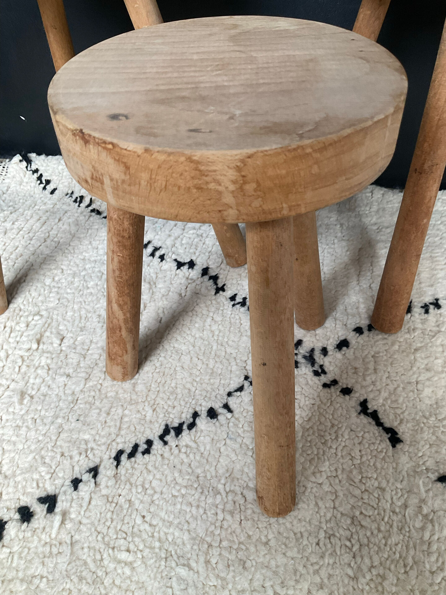 Set of 3 wooden tripod stools