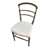 Chaise Napoléon III en bois noirci et métis beige