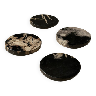 Ensemble de 4 dessous de verre en bois fossilisé (larges, 2 épais, 2 fins)