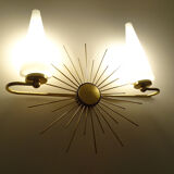 Pair of vintage sconces, sun, glass and brass, 60s