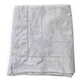 Ancien drap en lin avec grand retour - jours fait main - 206 x 350 cm