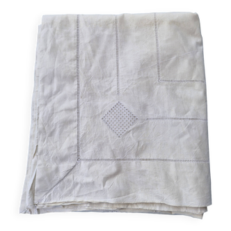 Old linen sheet with large return - handmade openwork - 206 x 350 cm