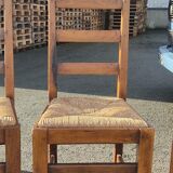 Set of 4 brutalist straw wood chairs