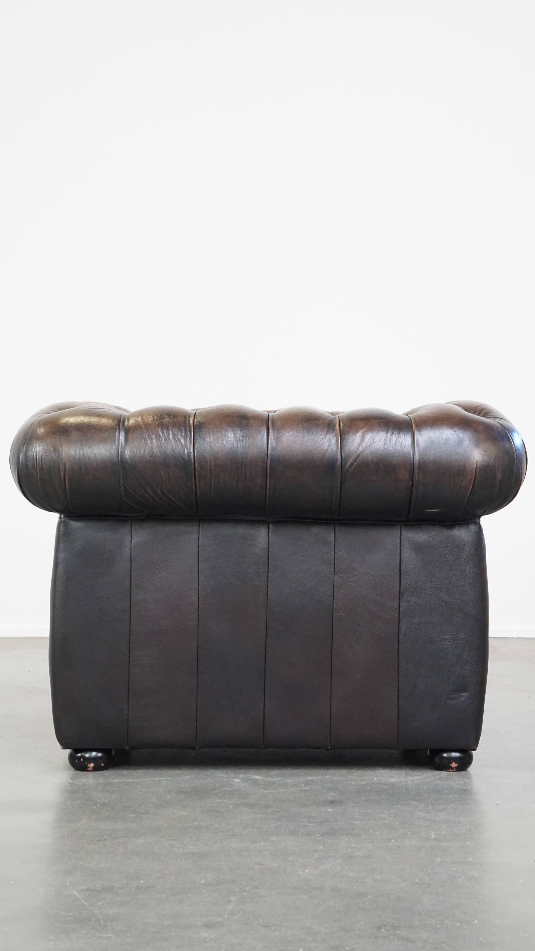 English Chesterfield armchair in sheepskin
