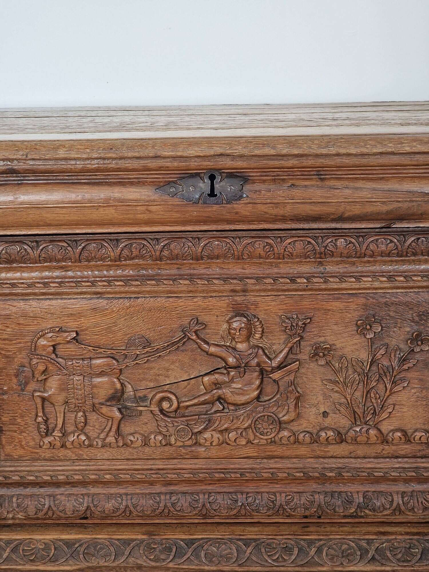 Antique carved oak chest