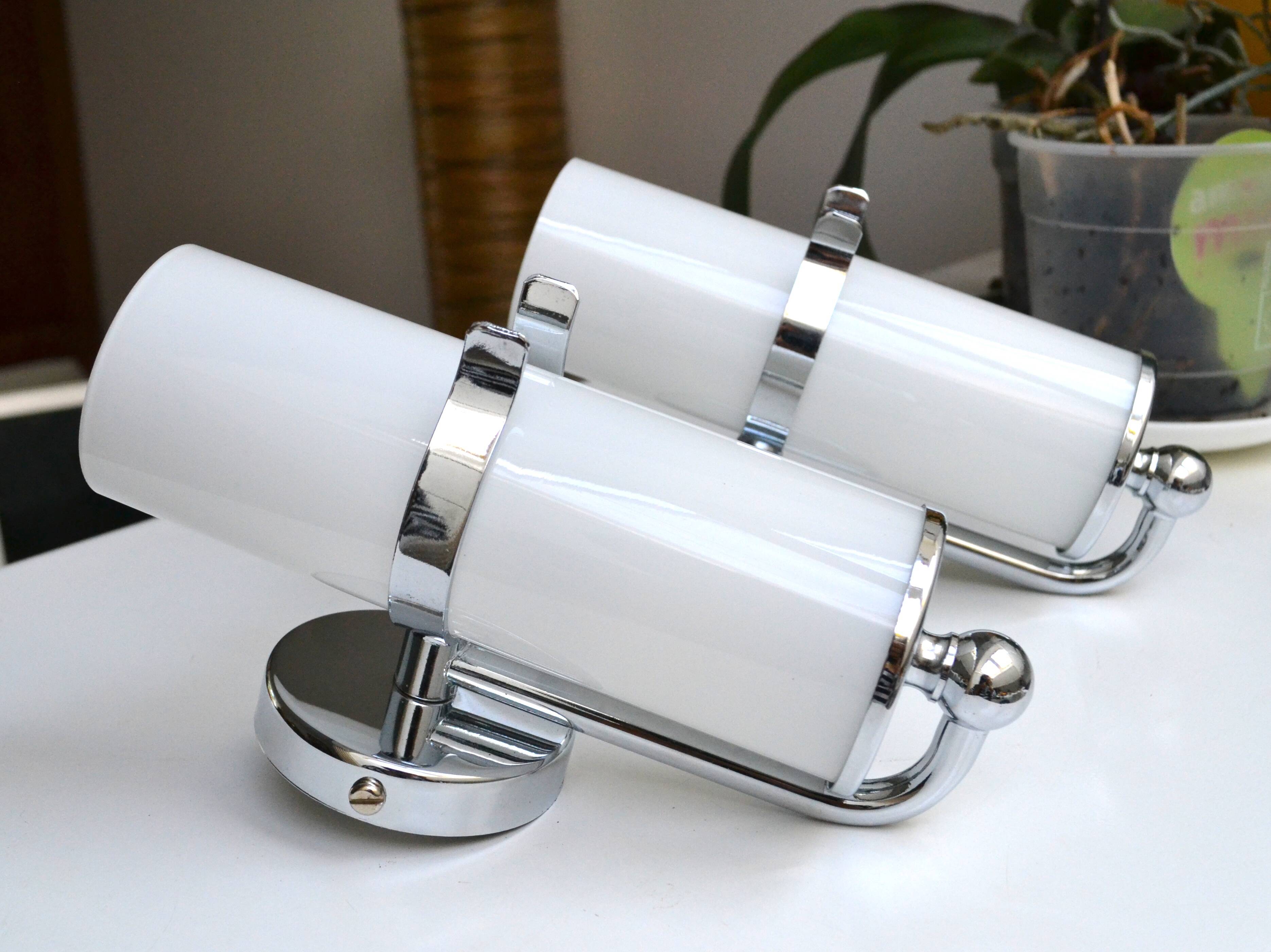 Opaline and chrome wall lights from the 1970s.