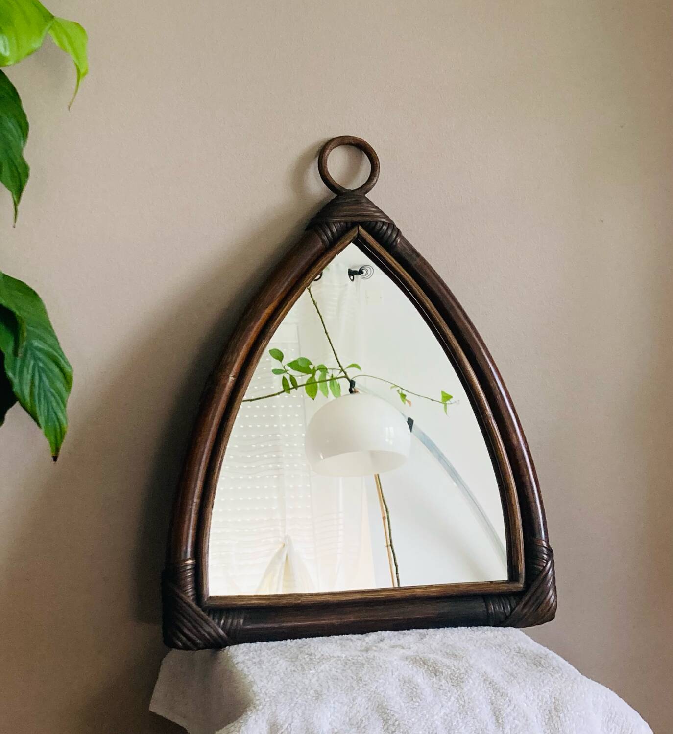 Miroir  Vintage en Bambou Rotin années 1970