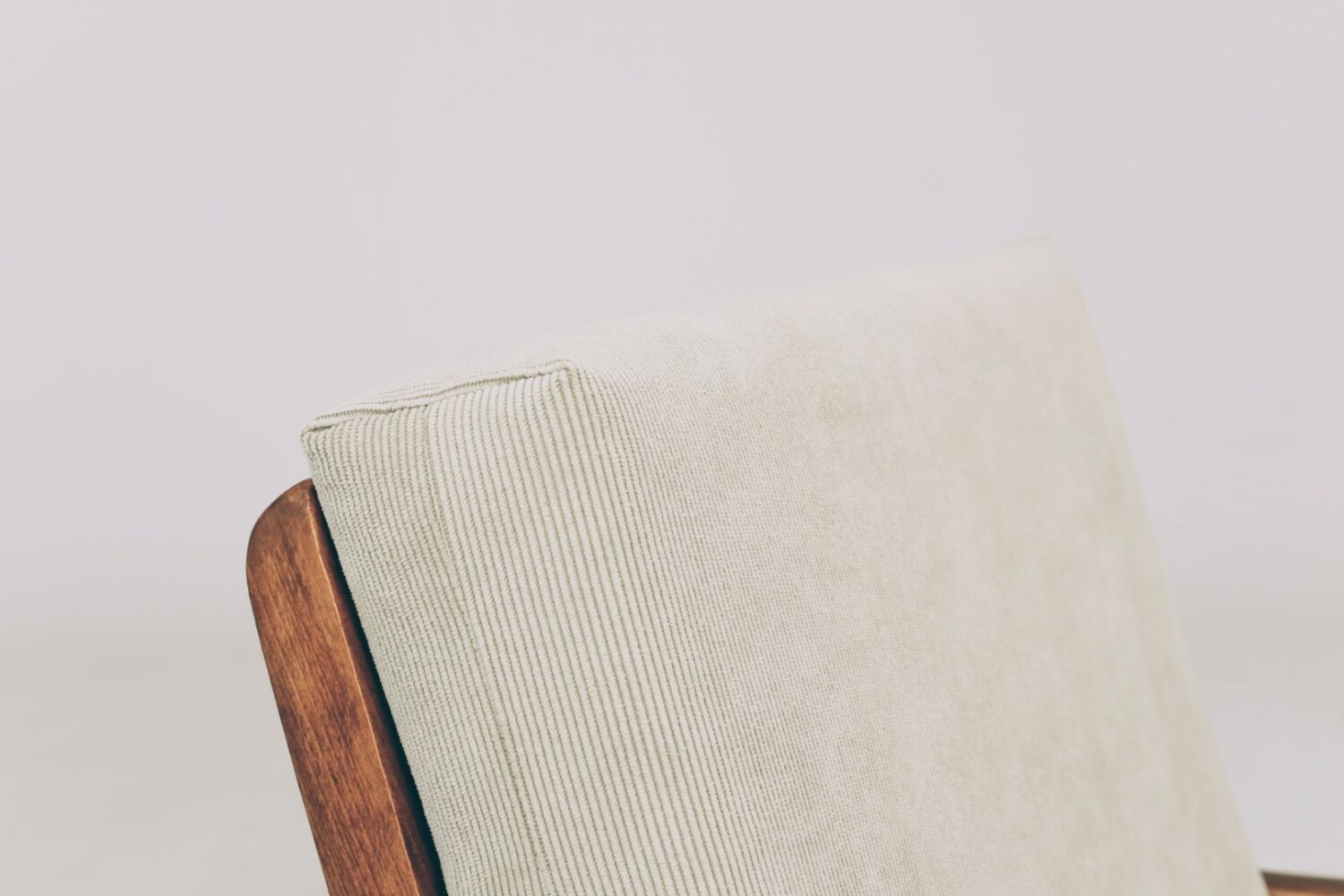 Mid-Century Armchair Corduroy Cushion Rustic Wood, 1980s