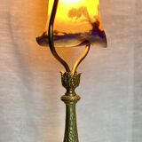 Art Nouveau bronze and glass paste lamp