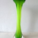 Corolla vase in blown glass, double layer green and white