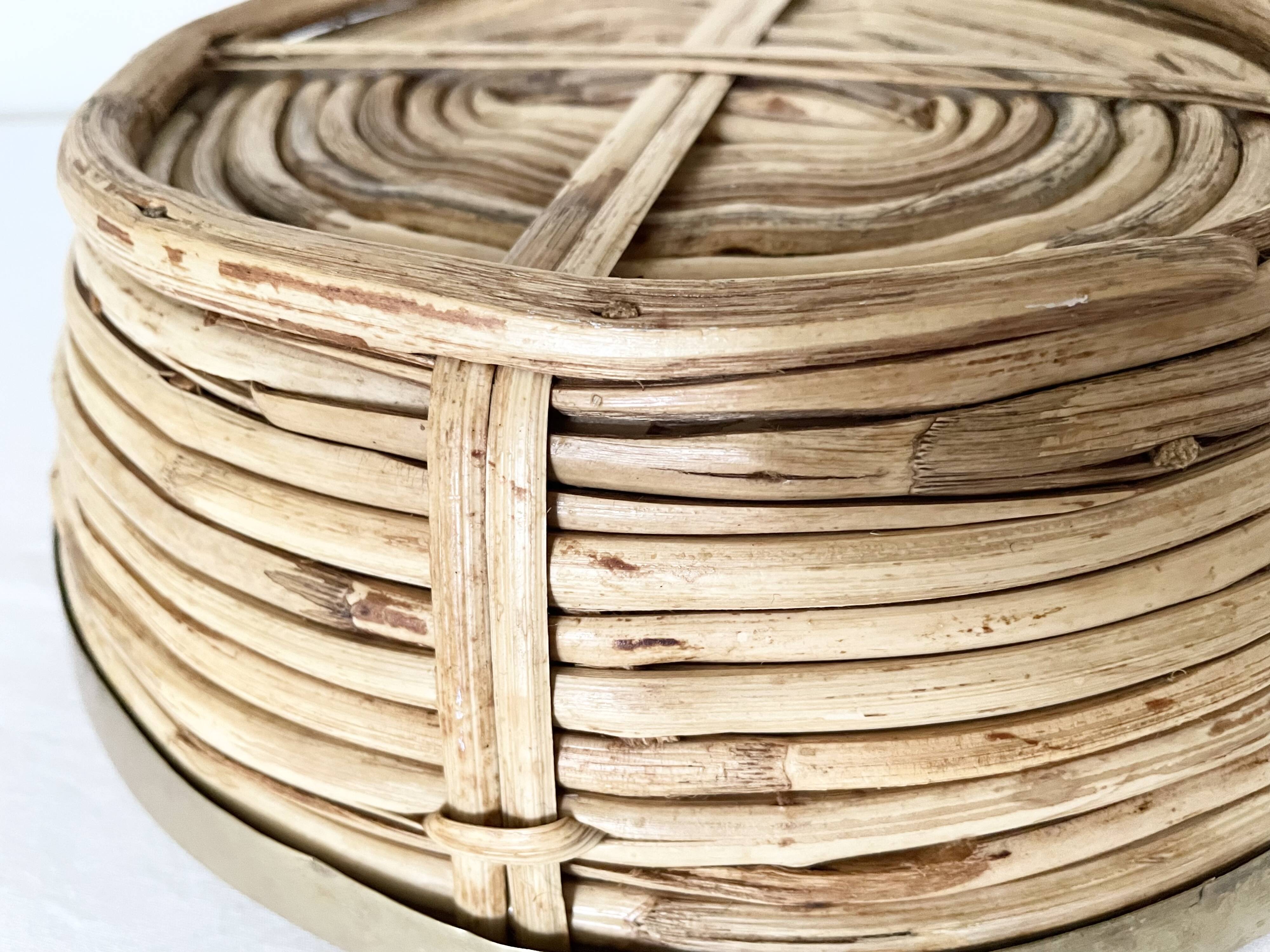 Rattan and gilded brass basket