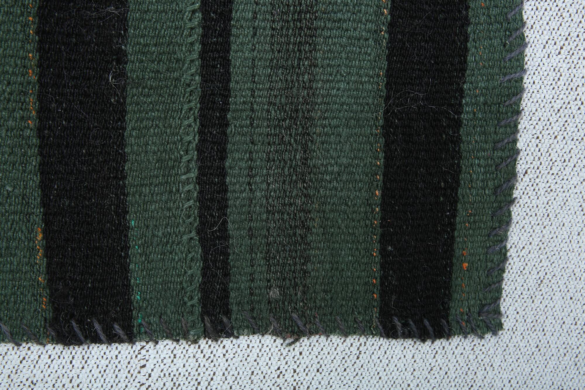 Turkish Green Black Striped Vintage Kilim Rug, 81x163Cm