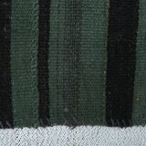 Turkish Green Black Striped Vintage Kilim Rug, 81x163Cm