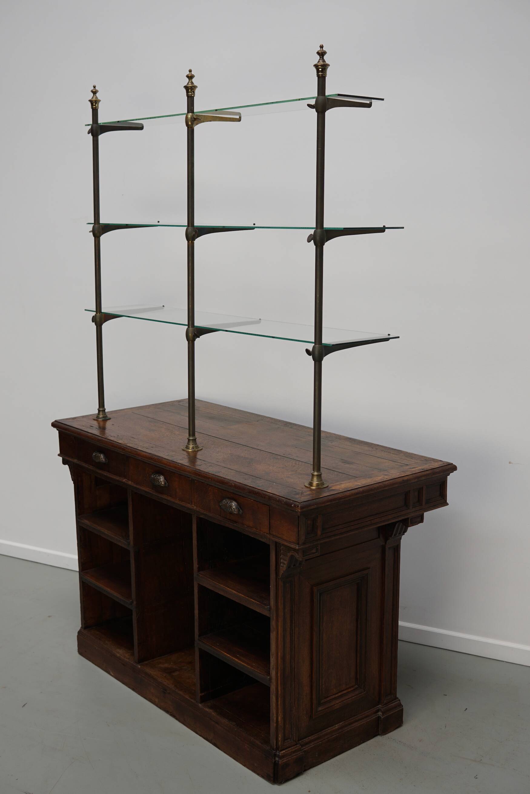 Antique French Oak Shop Counter Cabinet / Shelving Unit, 19th Century
