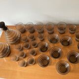 Service of glasses, cups, decanters of the 50s in smoked glass