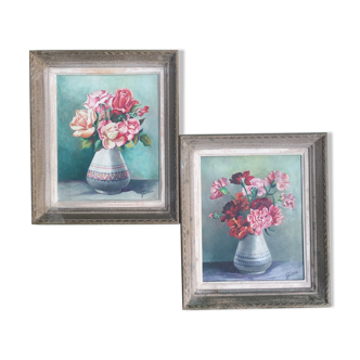2 tableaux "vase fleurie"