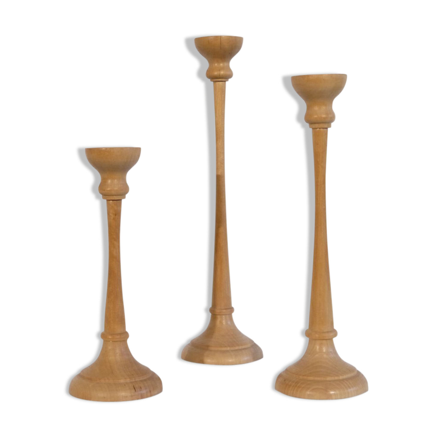 Set of Scandinavian wooden candle holders 1960