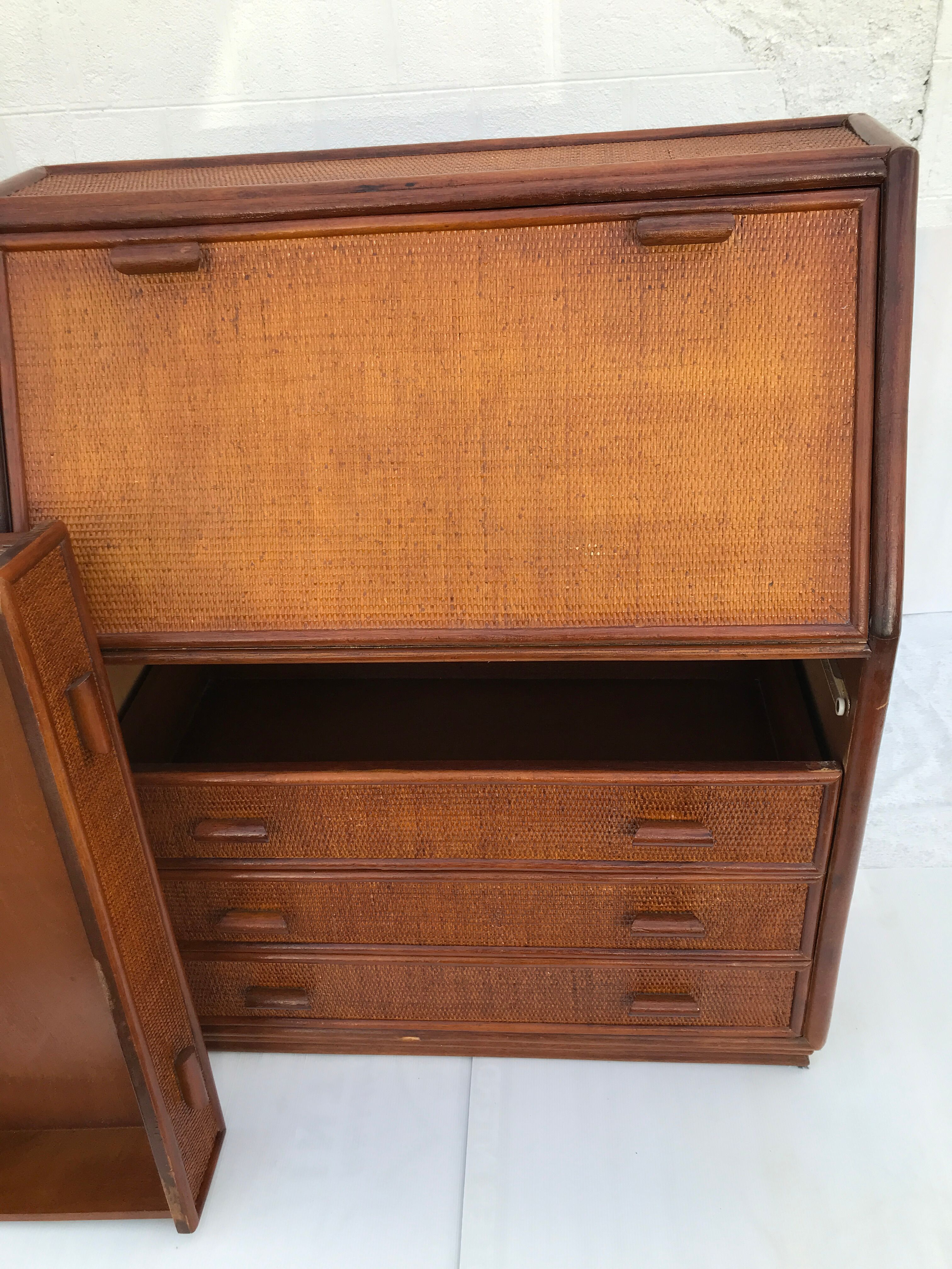 Vintage secretary and wicker rattan