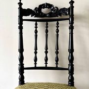 Black turned wood and green wool chair
