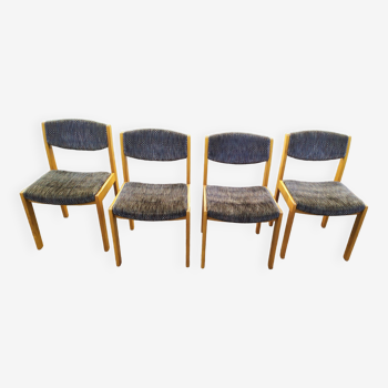 Set of 4 chairs in blond wood and gray fabric - Vintage