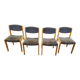Lot de 4 Chaises en bois blond et tissu gris - Vintage