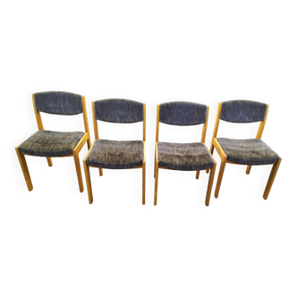 Set of 4 chairs in blond wood and gray fabric - Vintage