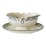 Sauce boat in Salins Iron Earth, "Guirlandes" model, textured version, early 20th century