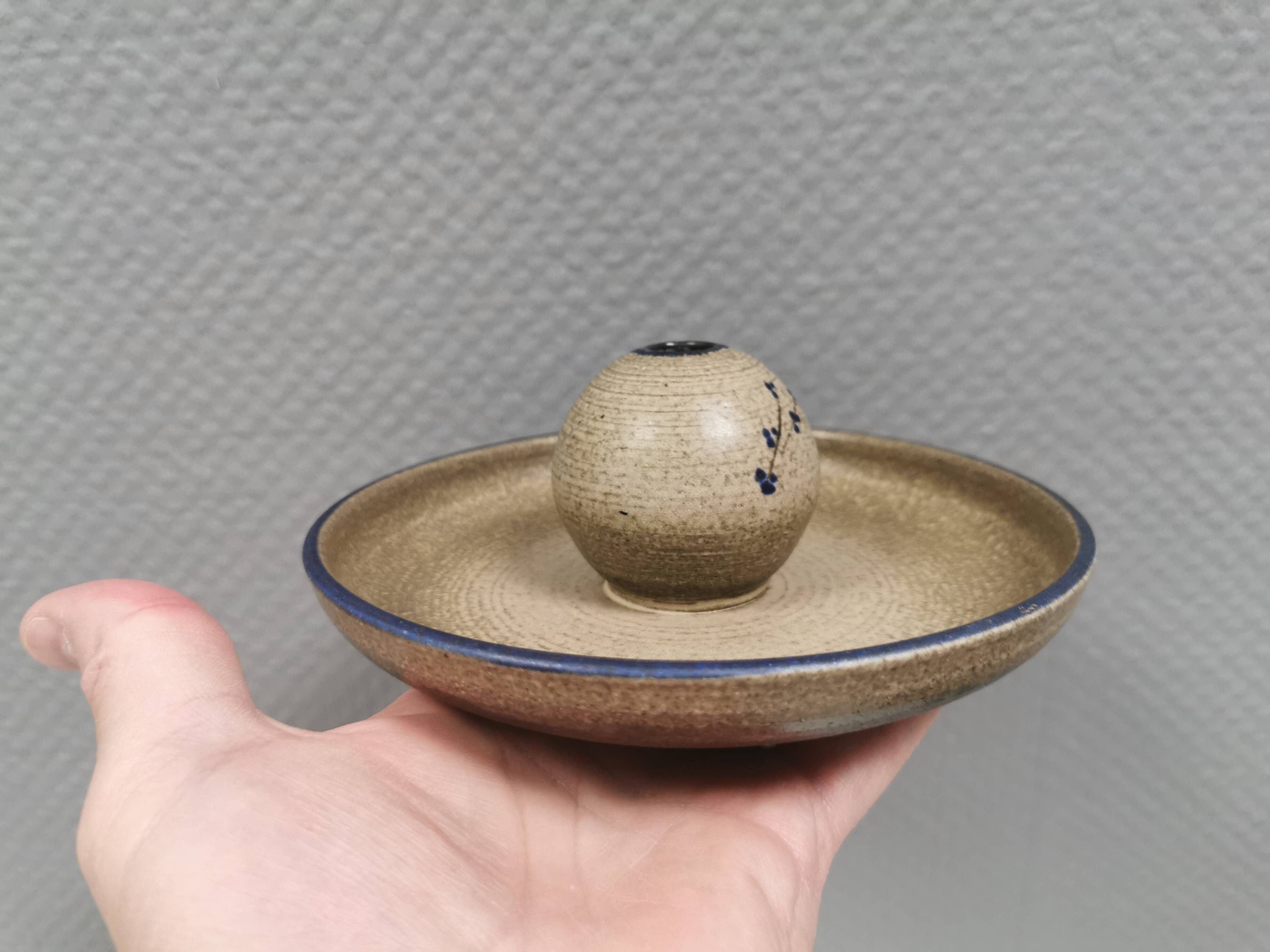 Beautiful bowl with a small knob ‘vase’ for a flower, Ulla ceramic Denmark