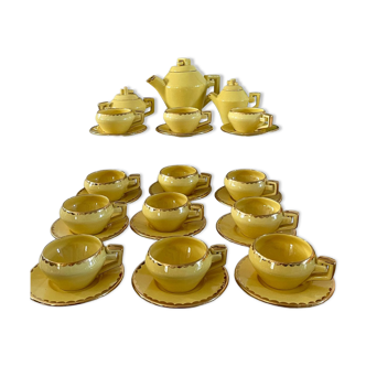 Vintage coffee service. Vintage yellow earthenware coffee cups - Yellow tea set