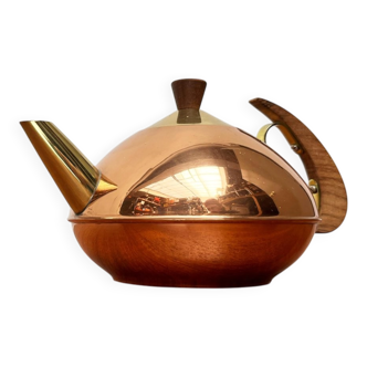 Metal and teak teapot from the mid-century, 1960s.