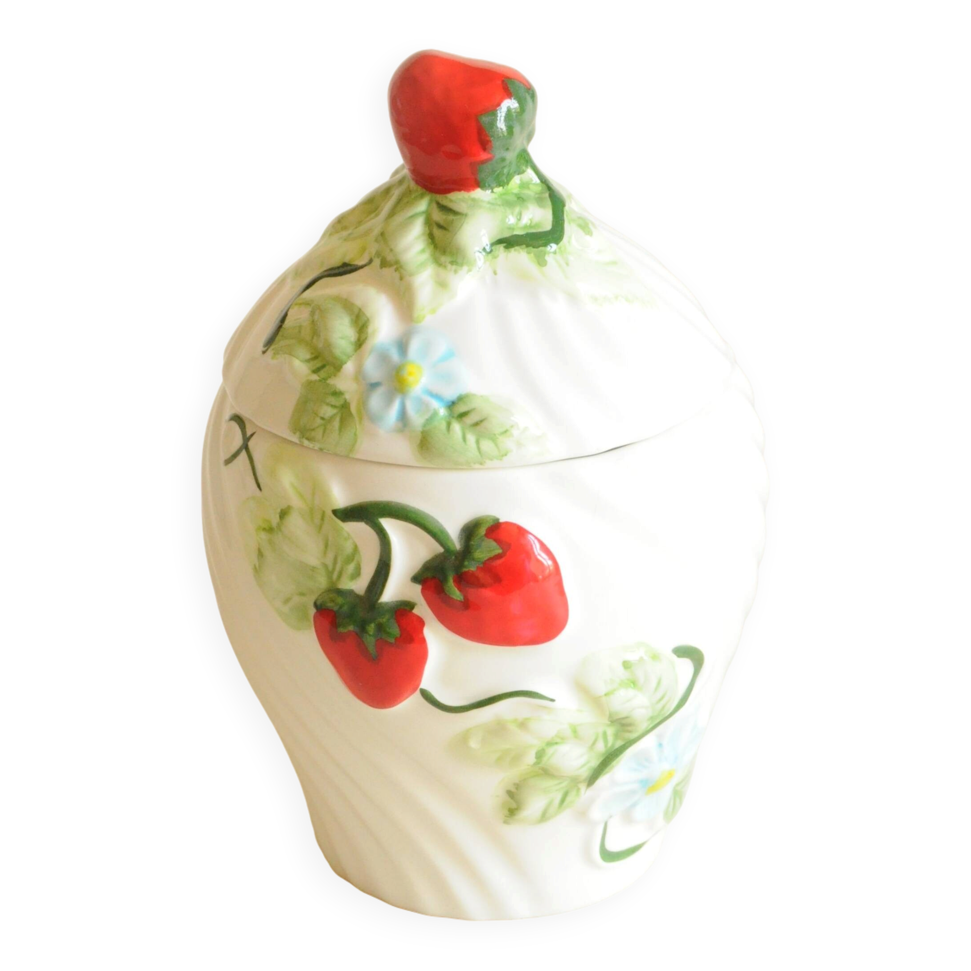 Vintage Biscuit Jar in Majolica - Strawberry Pattern Sweet Jar