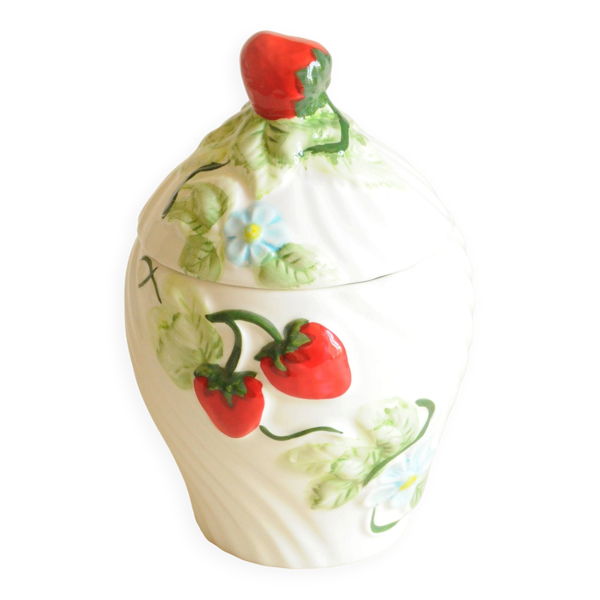 Pot à Biscuits Vintage en Barbotine - Bonbonnière Motif Fraises