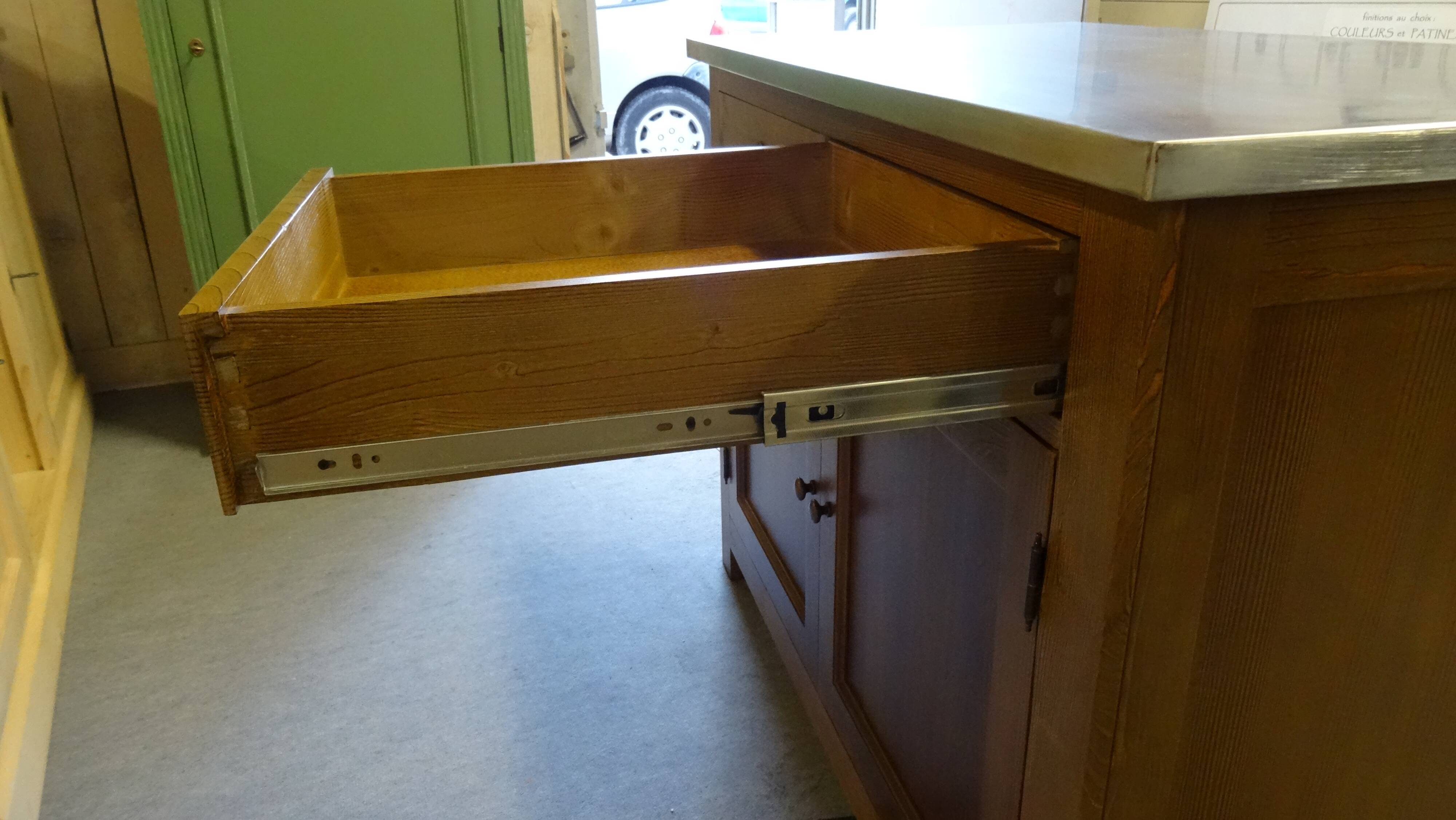solid wood sideboard, metal top: zinc