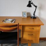 Oak desk, splayed legs, drawers, 1960.